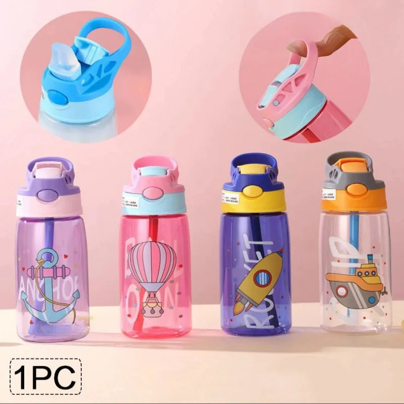 Kids Water Bottle with Straw Cartoon Sippy Cup Leakproof Drinking Bottle