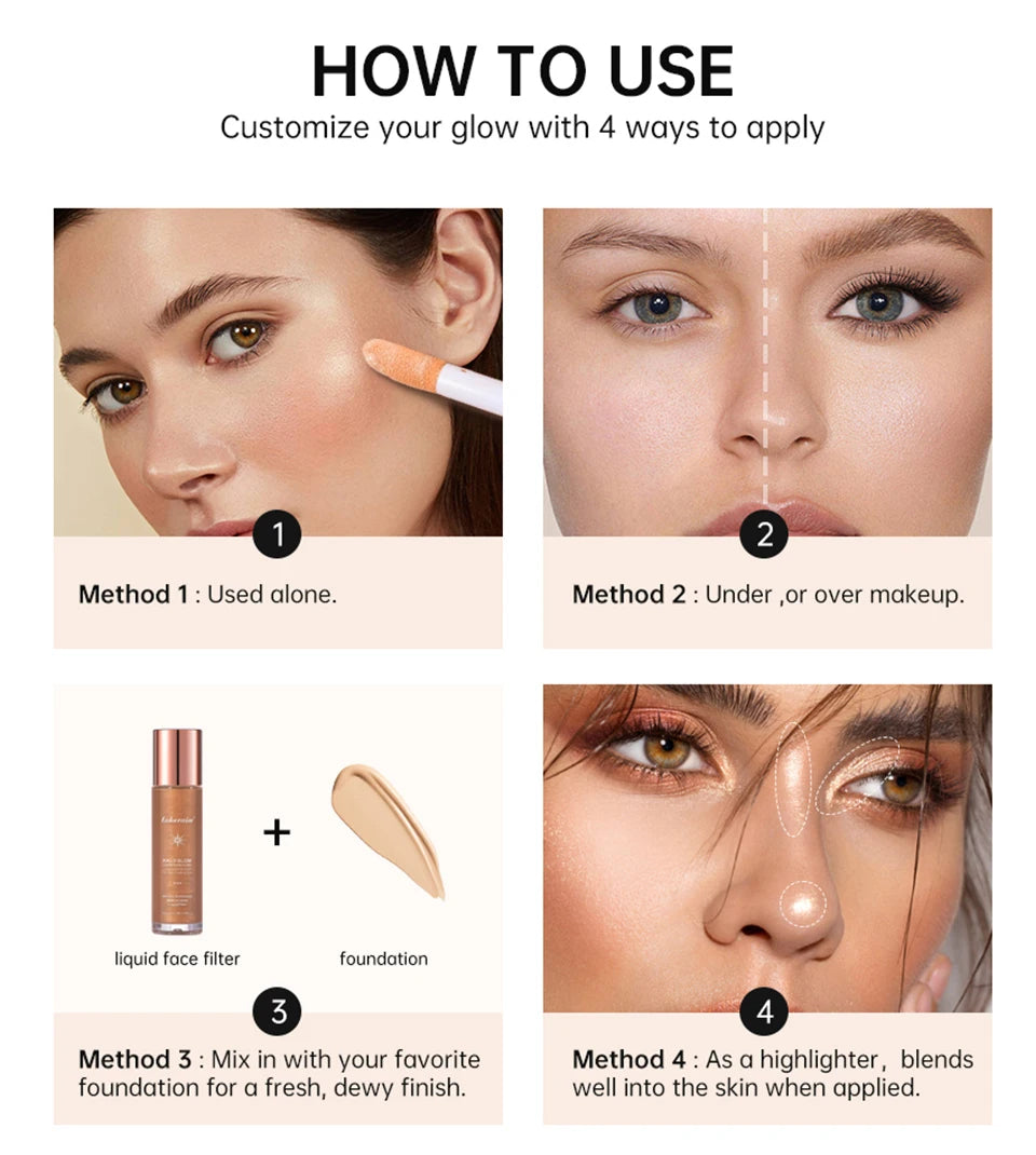 Halo Glow Liquid Face Filter Highlighter & Dewy Skin Bronzer Serum - 15