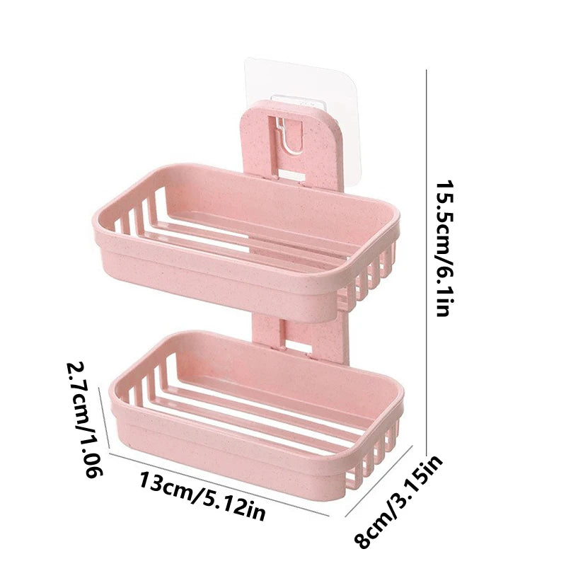 Double Layer Wall Mounted Soap Dish No Drill Bathroom Storage Rack - 6