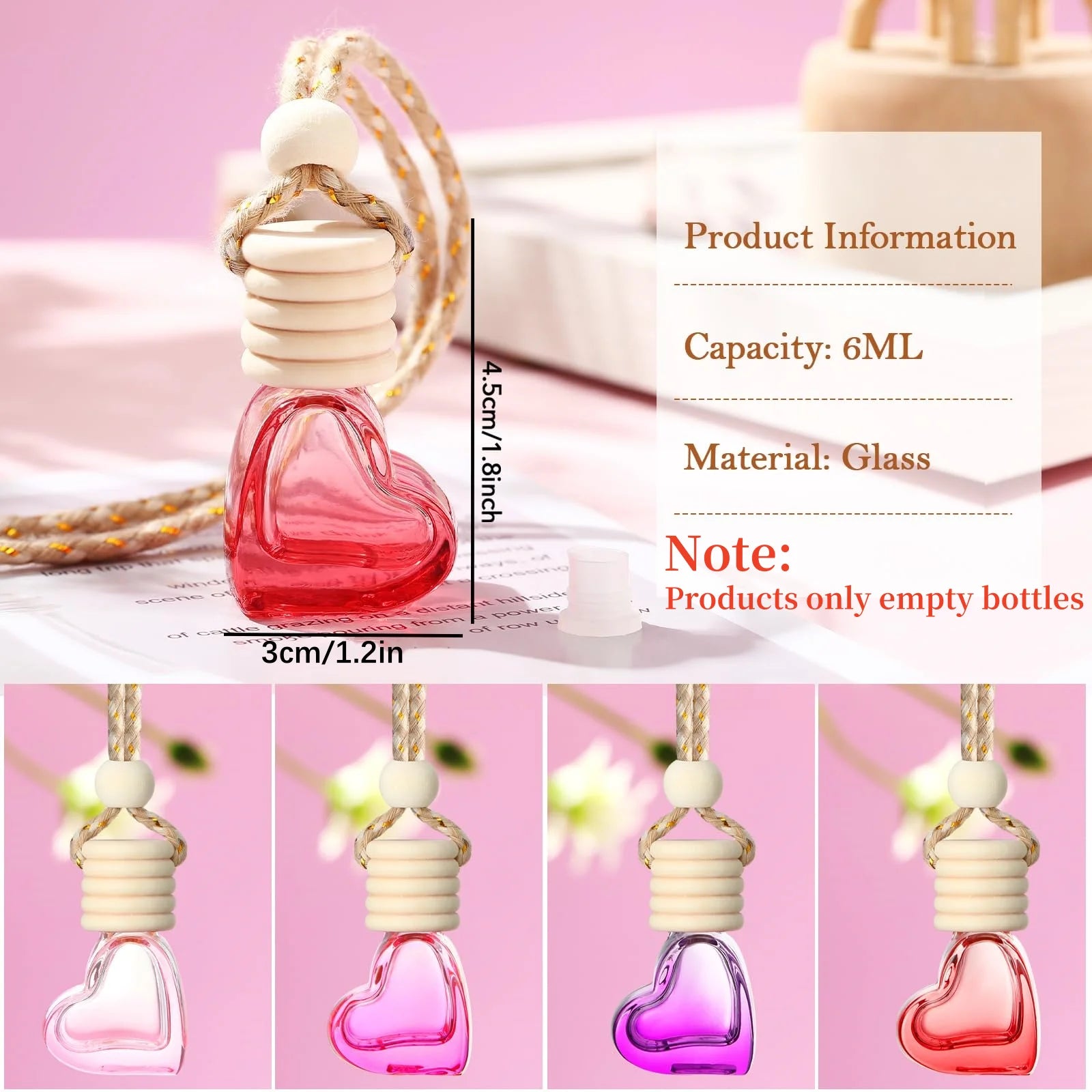 Heart Shaped Car Perfume Bottle Hanging Essential Oil Diffuser Ornament - 3