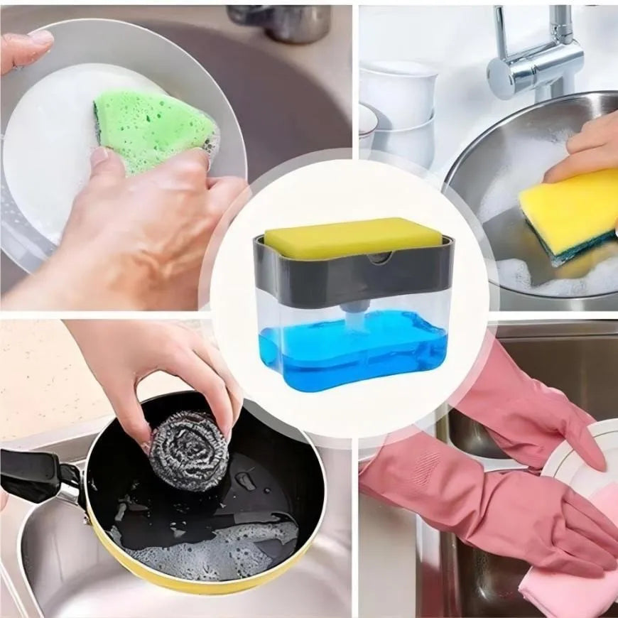 Soap Dispenser with Sponge Holder Manual Press Kitchen Dishwashing Pump