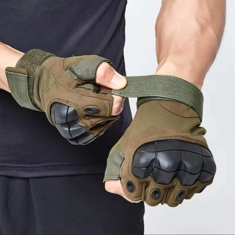 Tactical Half Finger Gloves Hard Knuckle Combat Airsoft Hunting Gear - 2