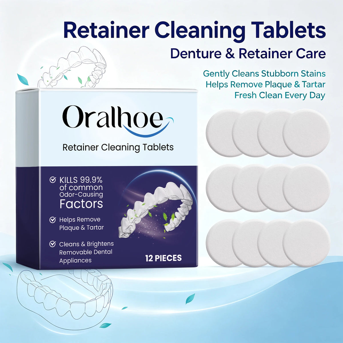 Oralhoe Denture Cleaning Effervescent Tablets Plaque Stain Remover