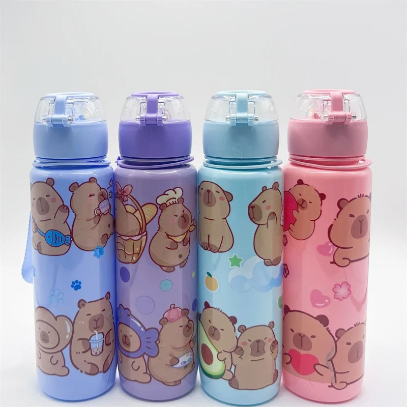 700ml Capybara Water Bottle Leak Proof Sports Cup with Straw and Strap