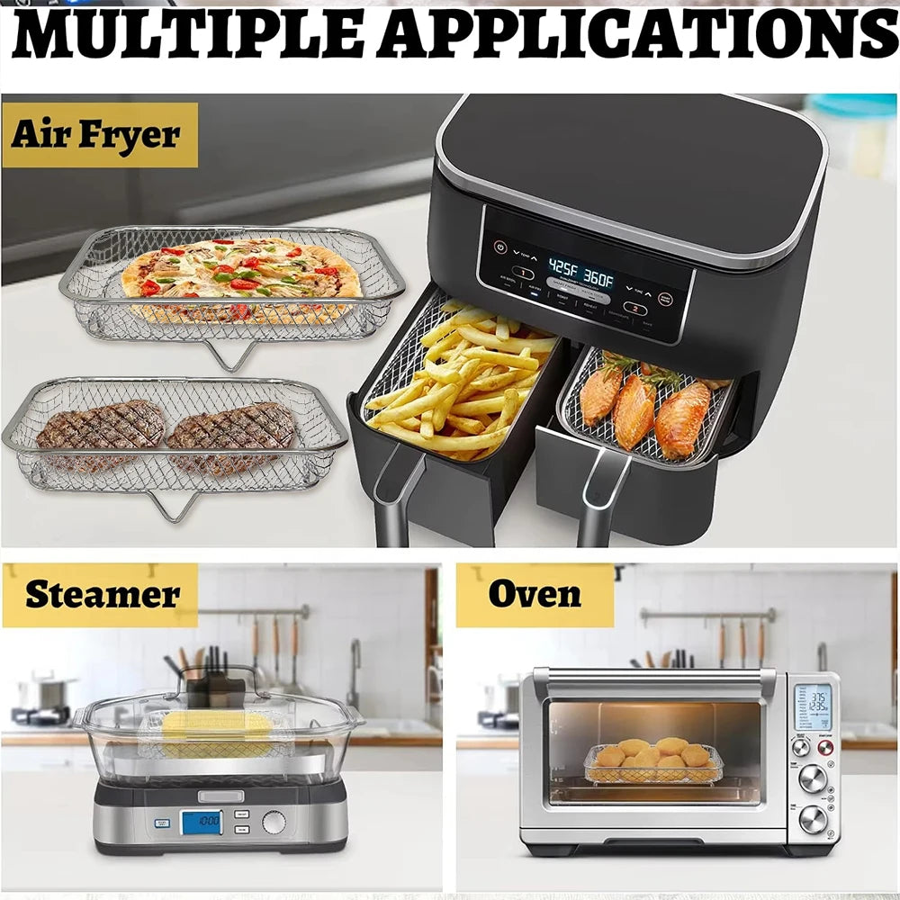 Stackable Air Fryer Rack Stainless Steel Grilling and Steaming Tray - 12