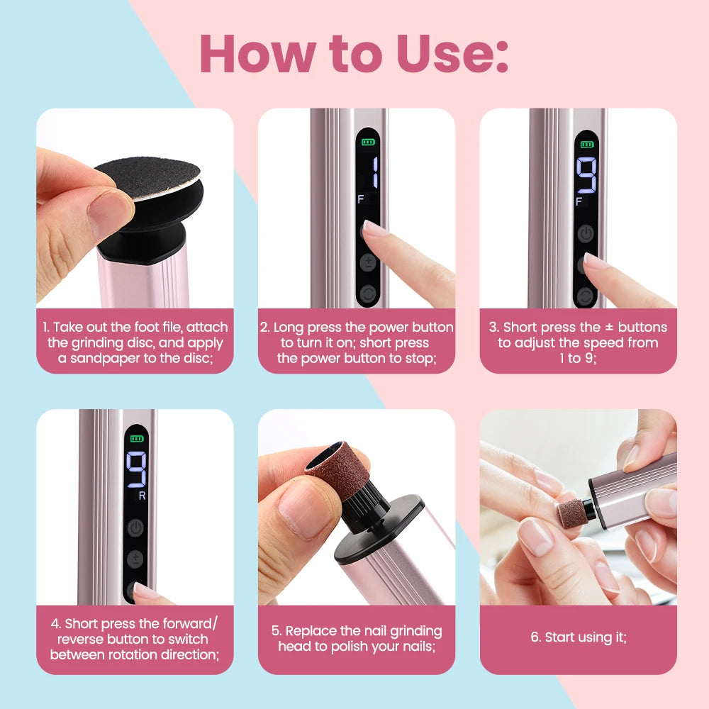 Electric Foot File Callus Remover Dual Direction Rechargeable Grinder