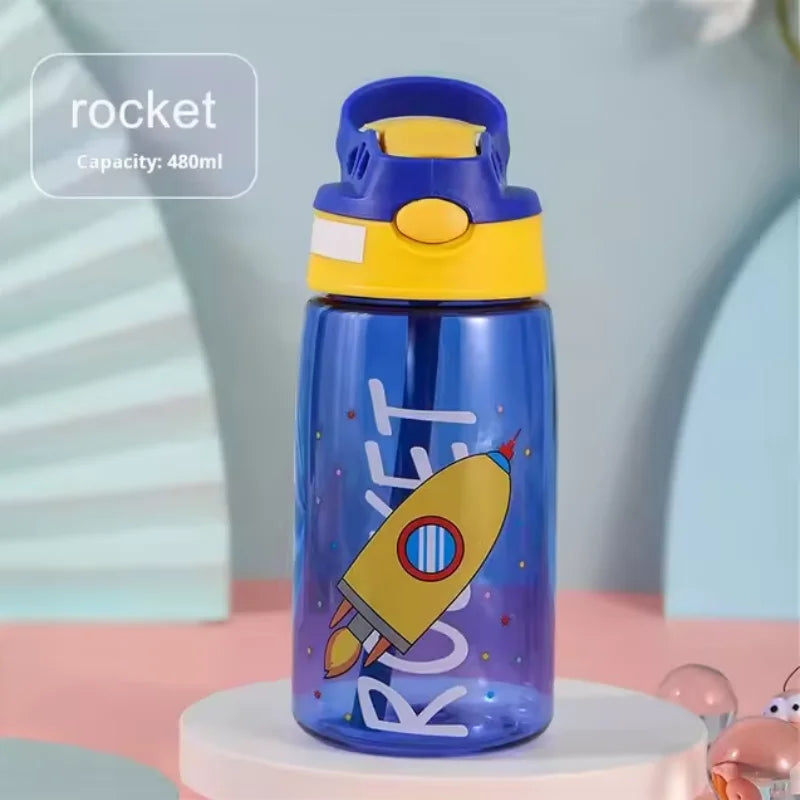 Kids Sippy Water Bottle 480ml BPA Free Cartoon Straw Cup for Toddlers