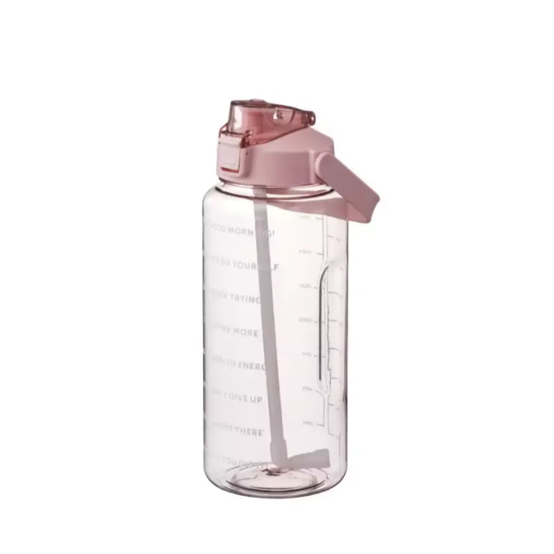 2L Motivational Water Bottle Large Sports Fitness Jug with Straw
