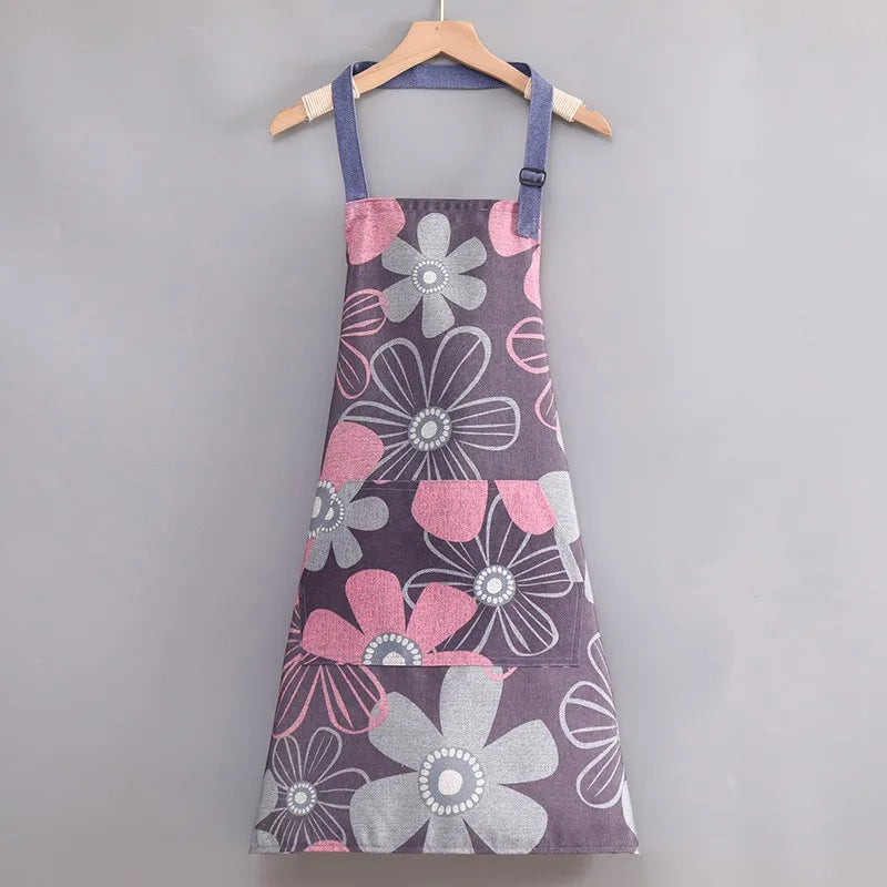 Floral Kitchen Apron Waterproof Oil-Proof Gardening Bib for Cooking