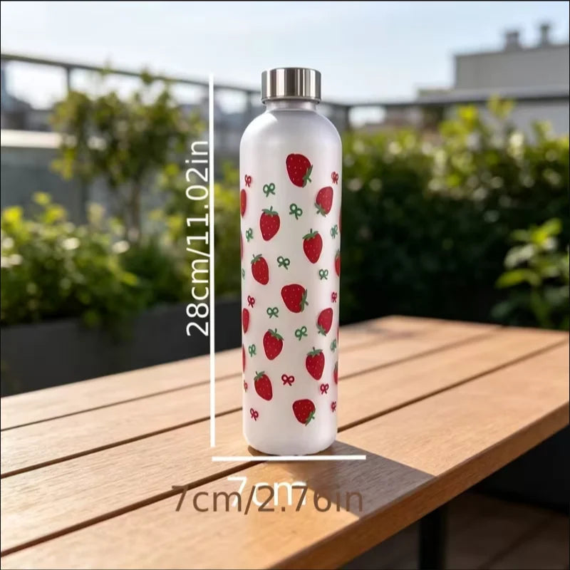 Cute Strawberry Water Bottle 1000ml Matte Frosted Leak Proof Sport Flask - 11