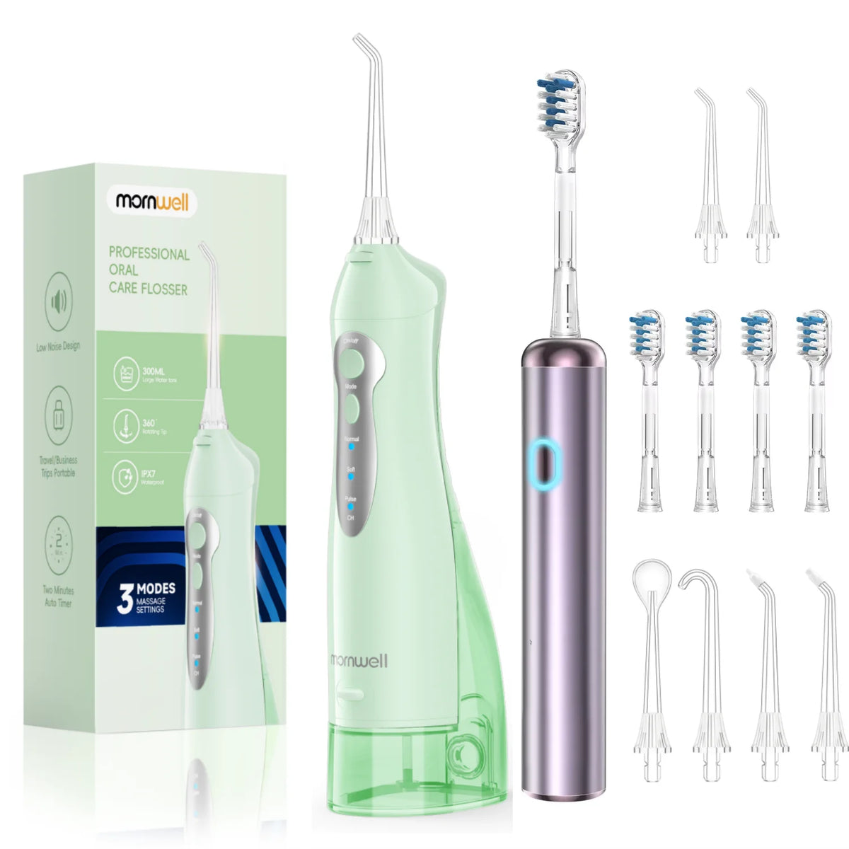 Mornwell Portable Water Flosser & Electric Toothbrush Combo