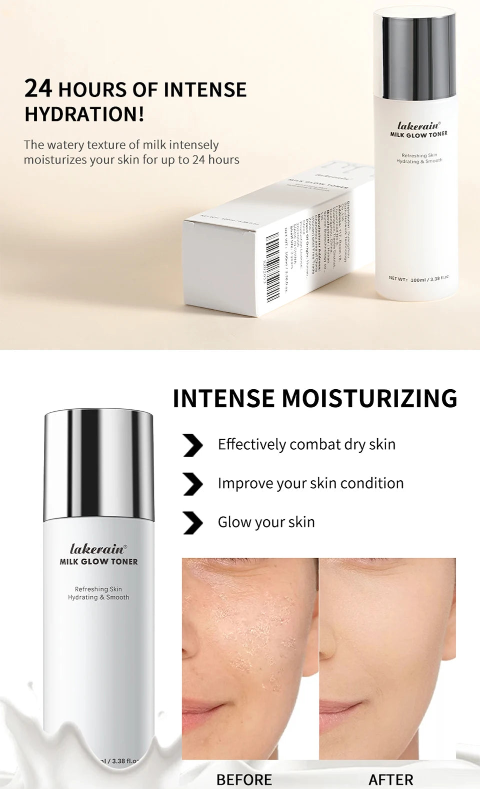 Milk Glow Toner Brightening Skin Care Face Hydration - 10
