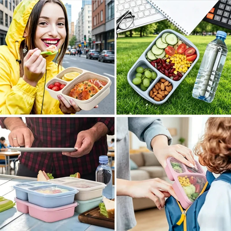 3 Compartment Bento Lunch Box Wheat Straw Meal Prep Food Container - 5