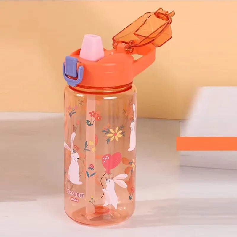 600ml Kids Water Bottle Cartoon Leak Proof Straw Cup for School Travel - 16