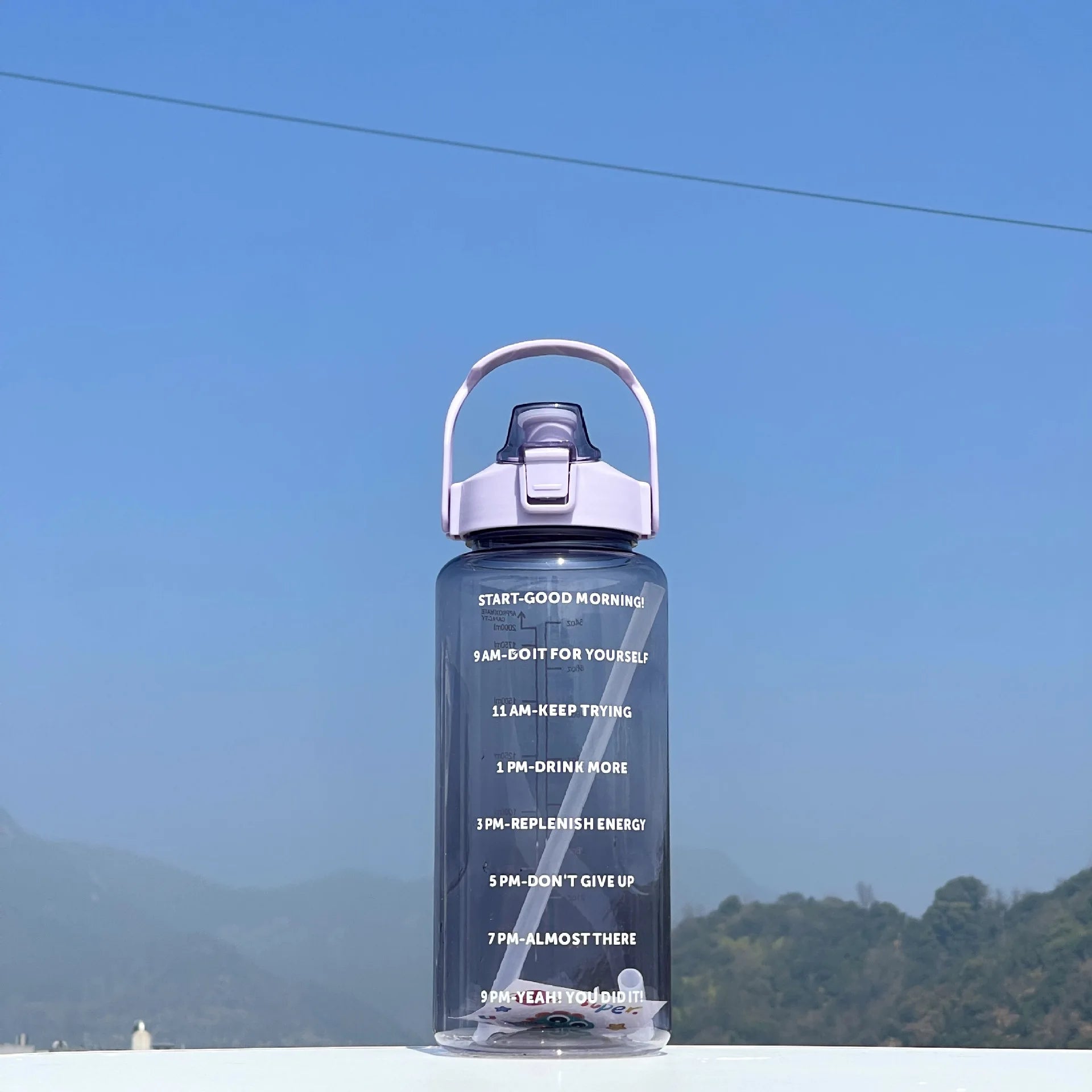 2L Large Sports Water Bottle Motivational Straw Jug Fitness Gym Cup - 12