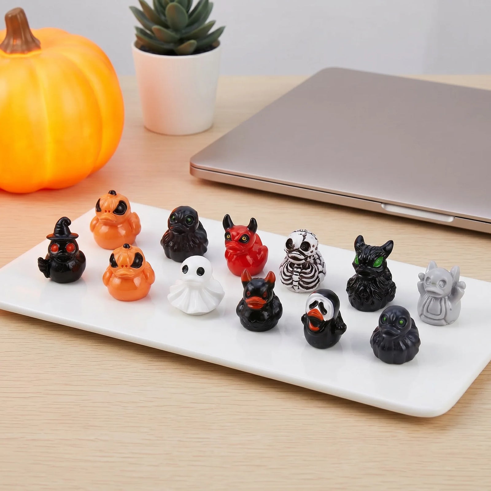 48Pcs Halloween Duck Figurines Mini Ghost Resin Ornaments for Fairy Garden