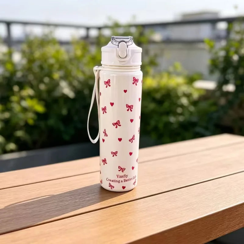 750ml Floral Strawberry Cherry Water Bottle Sports Tumbler with Straw - 4