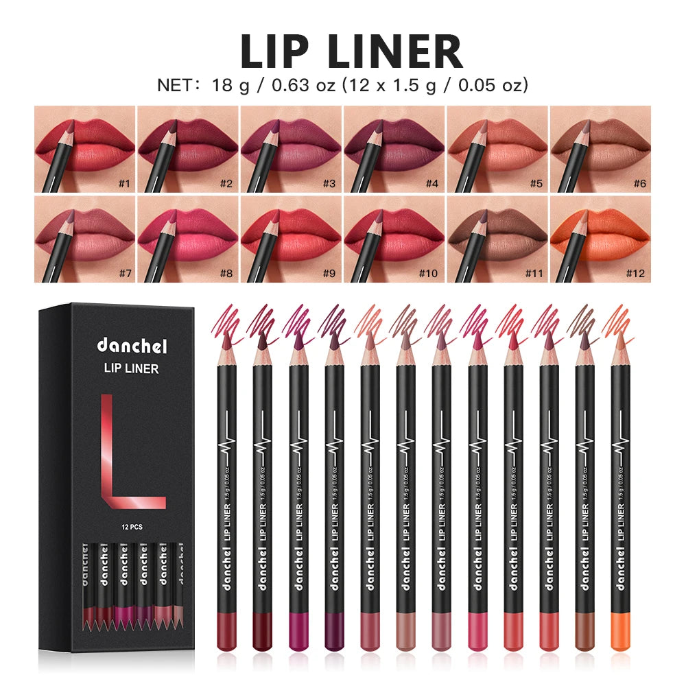 Semi-Matte Lip Liner Pencil Set Waterproof Smudge-Proof Cosmetics - 1