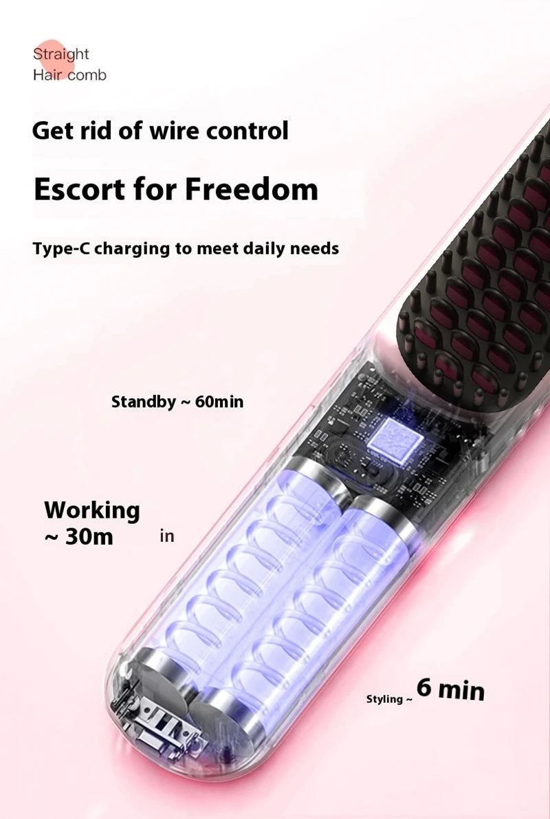 Cordless Ion Care Straight Hair Brush 4-Speed Heated Comb - 21