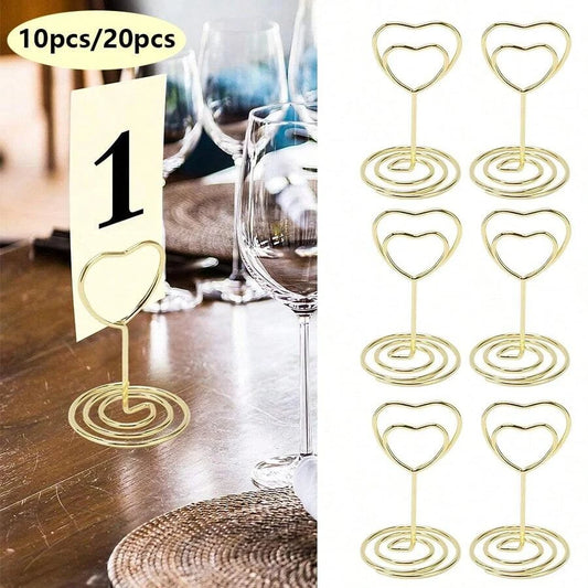 Heart Shape Table Number Card Holders Metal Photo Memo Stand Clips