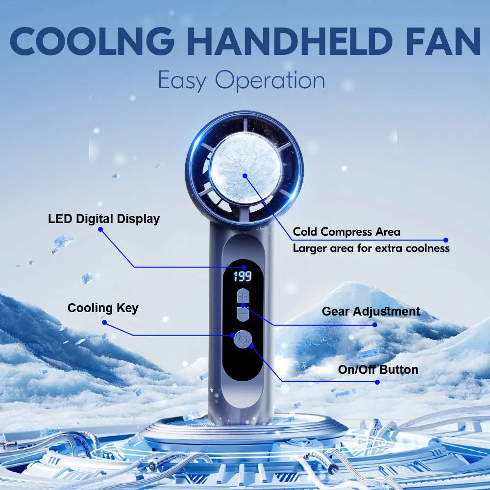 Rechargeable Turbo Mini Handheld Fan with Ice Cooler - 6