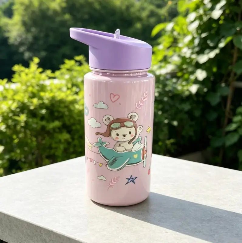 500ml Cute Dinosaur Straw Water Bottle Portable BPA Free Travel Cup