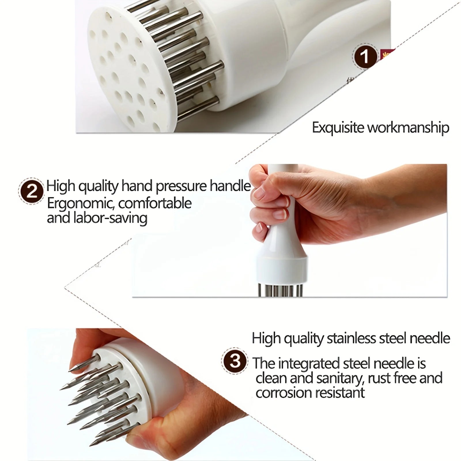 Stainless Steel Meat Tenderizer Needle Tool for Steak and Poultry - 8