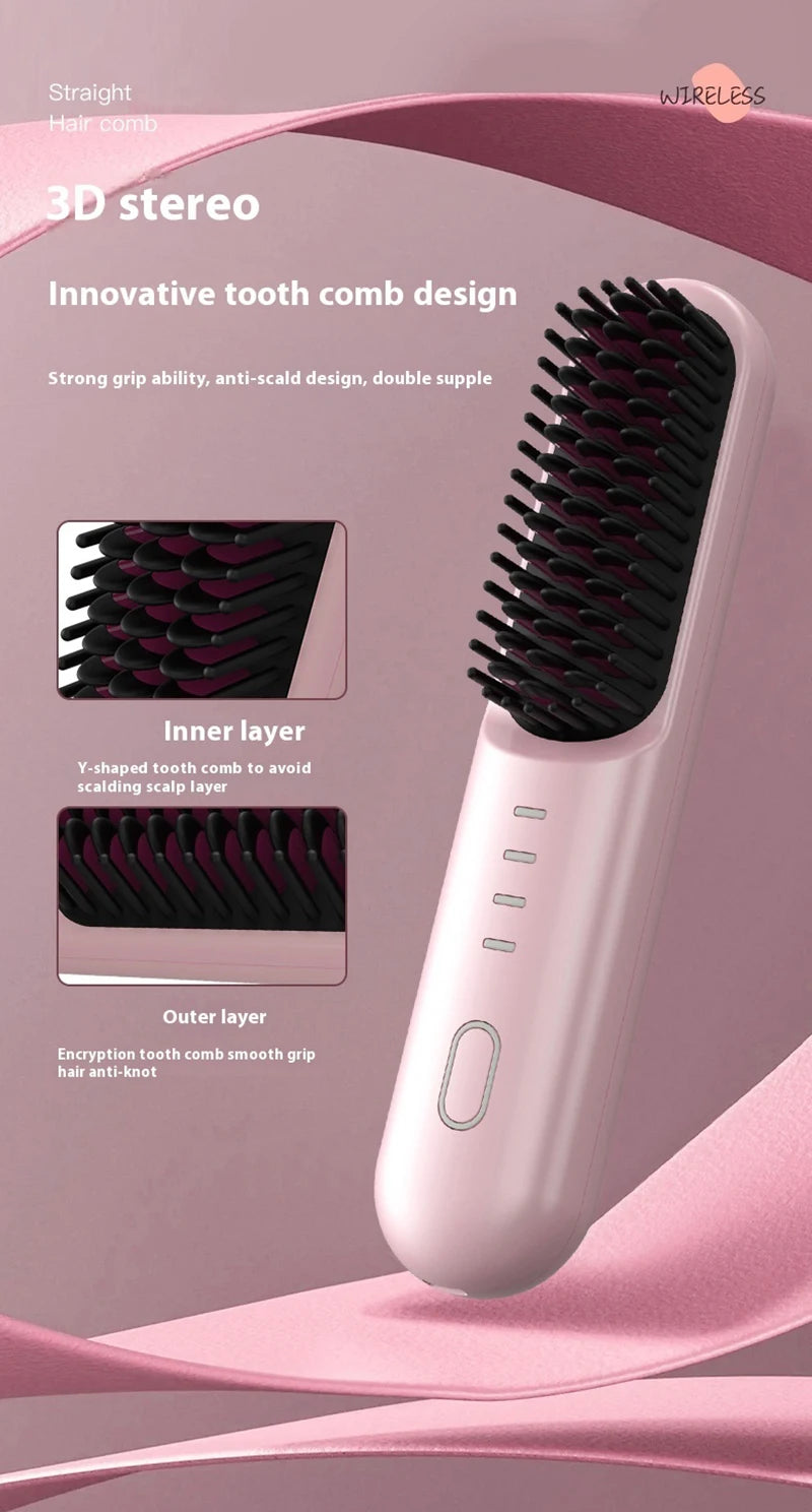 Cordless Ion Care Straight Hair Brush 4-Speed Heated Comb - 20