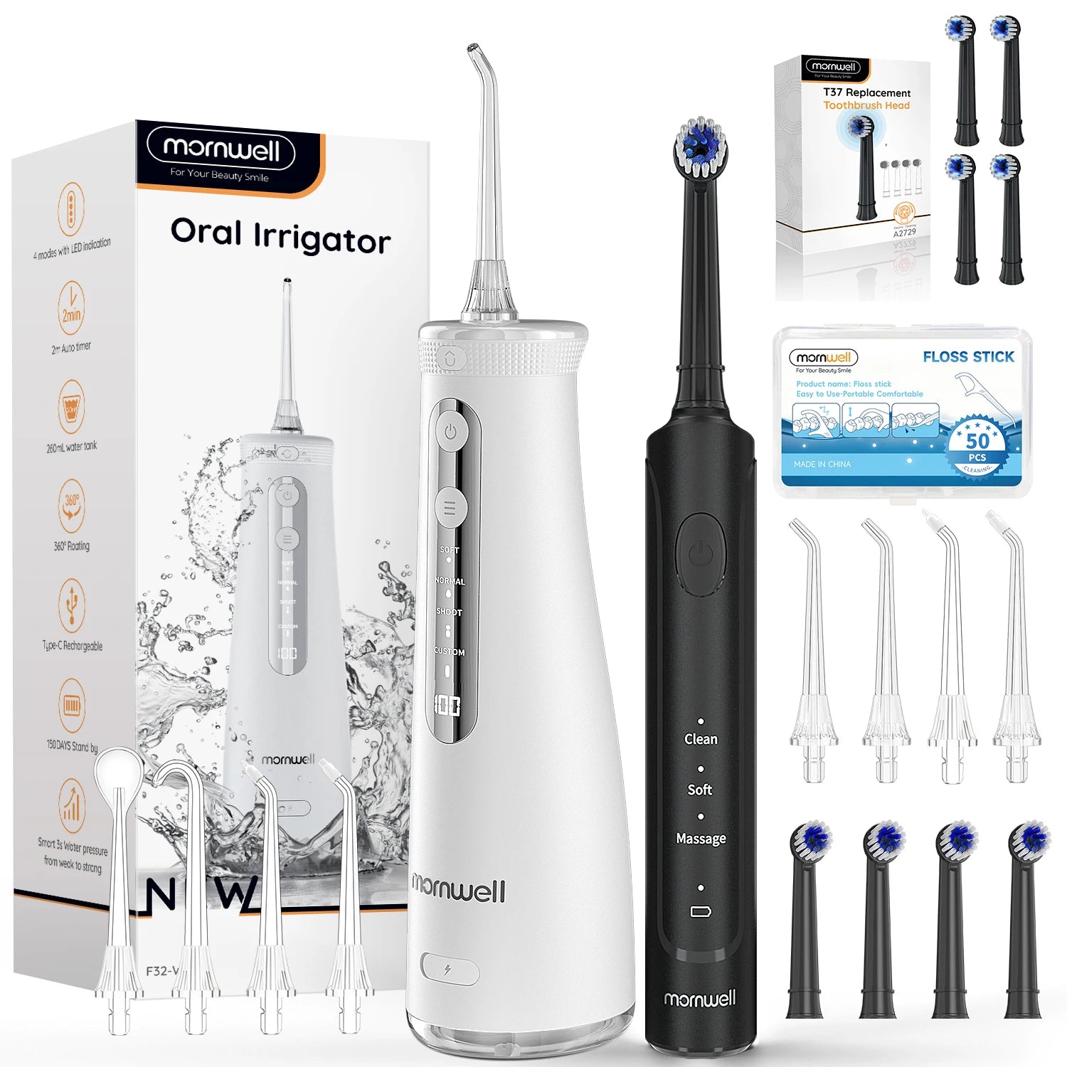 Electric Toothbrush Water Flosser Combo Oral Irrigator Kit - 21