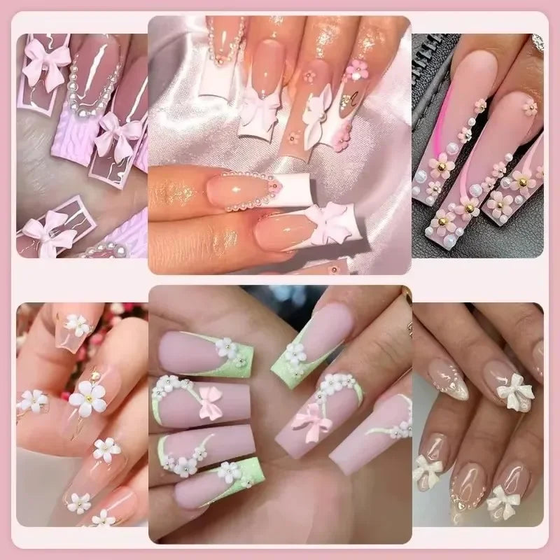 3D Acrylic Nail Art Bowknot Flower Resin Charms Rhinestones Pearl - 12