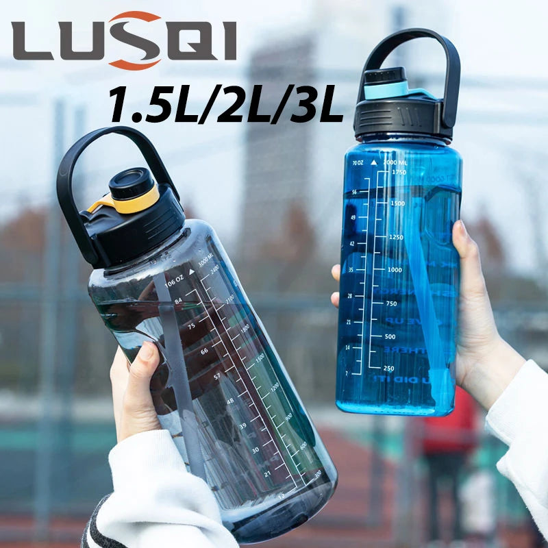 Large Capacity Sports Water Bottle with Straw and Time Marker - 1