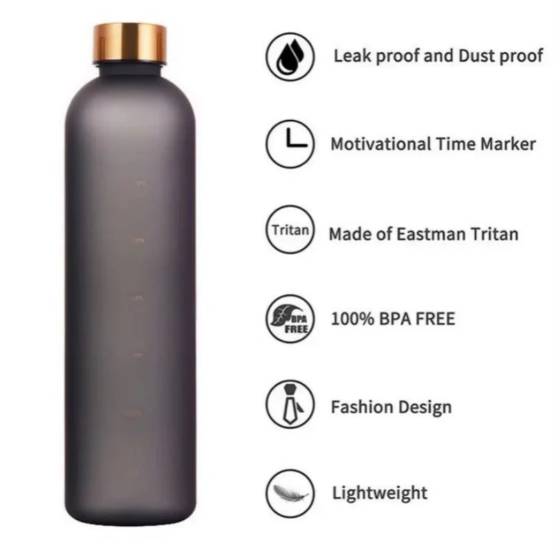 1000ml Motivational Water Bottle with Time Marker Leakproof Sport Jug - 8