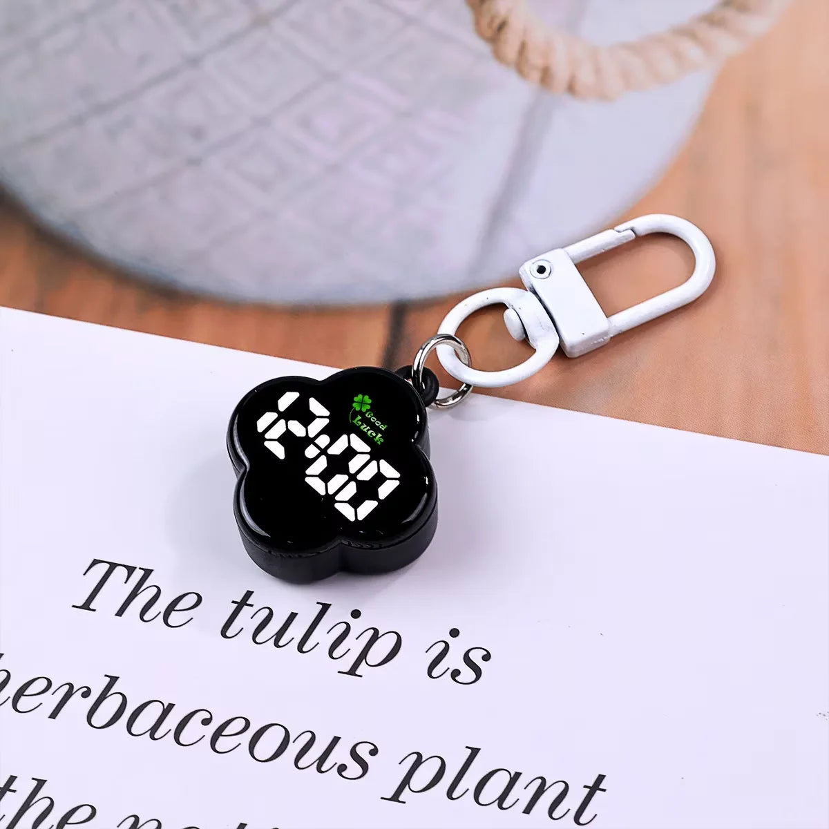 LED Digital Pocket Watch Keychain Portable Flower Shape Electronic Clock - 9