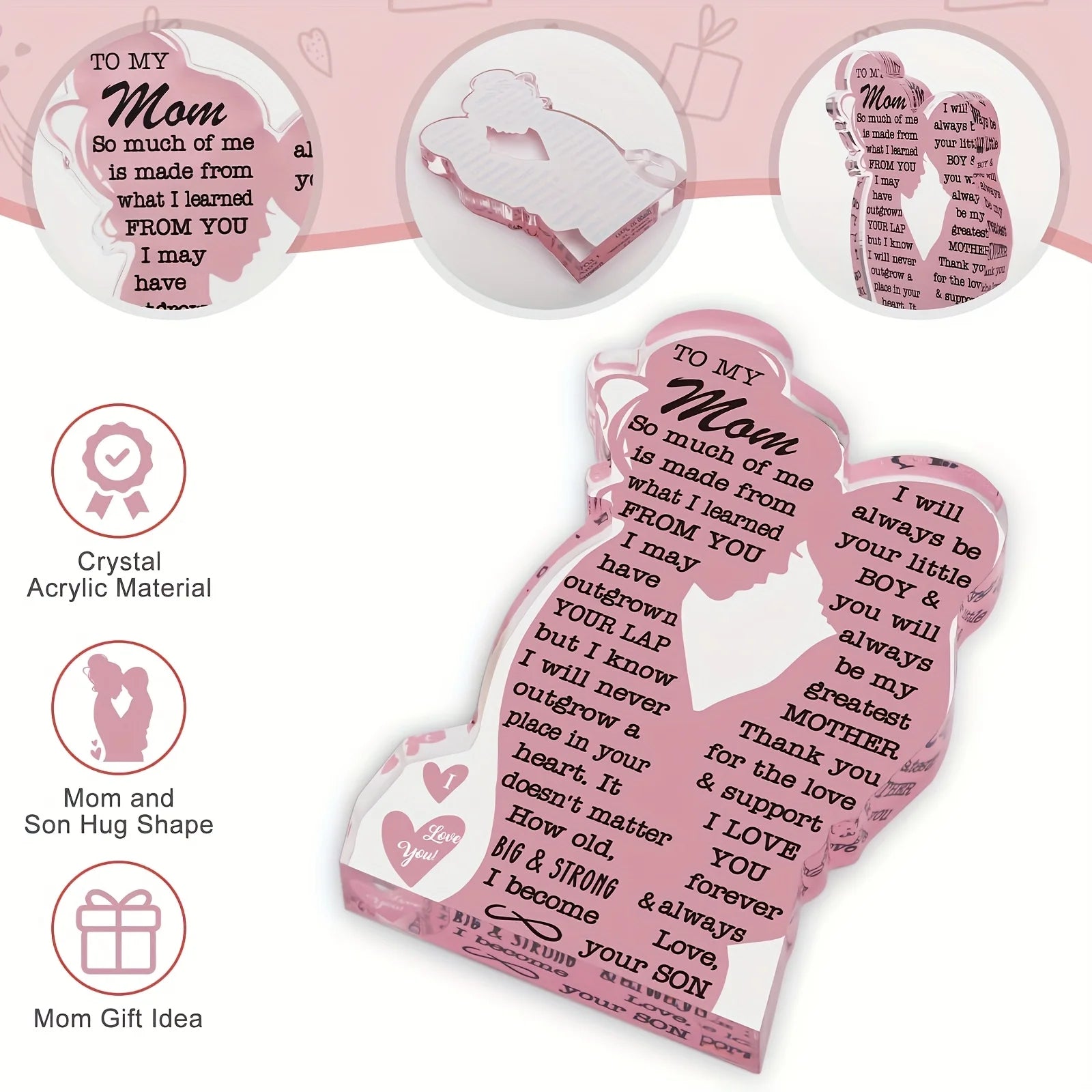 Acrylic Mom Plaque Sign Heartfelt Birthday Gift for Mom from Son