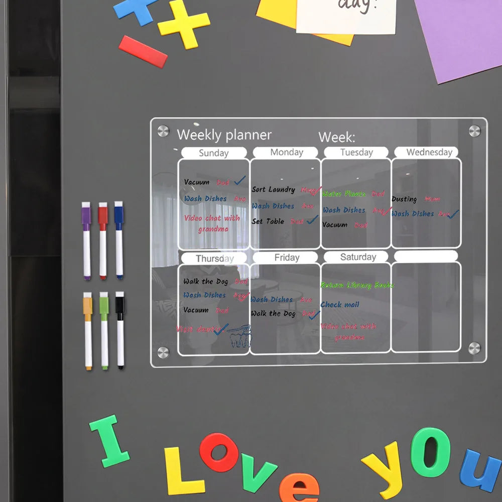 Magnetic Acrylic Fridge Calendar Weekly Planner Dry Erase Board