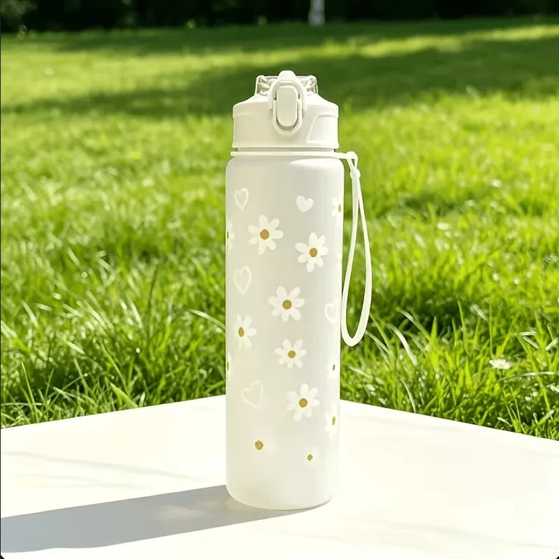 Daisy Floral Straw Water Bottle Portable Leak-Proof Plastic Sport Cup - 18