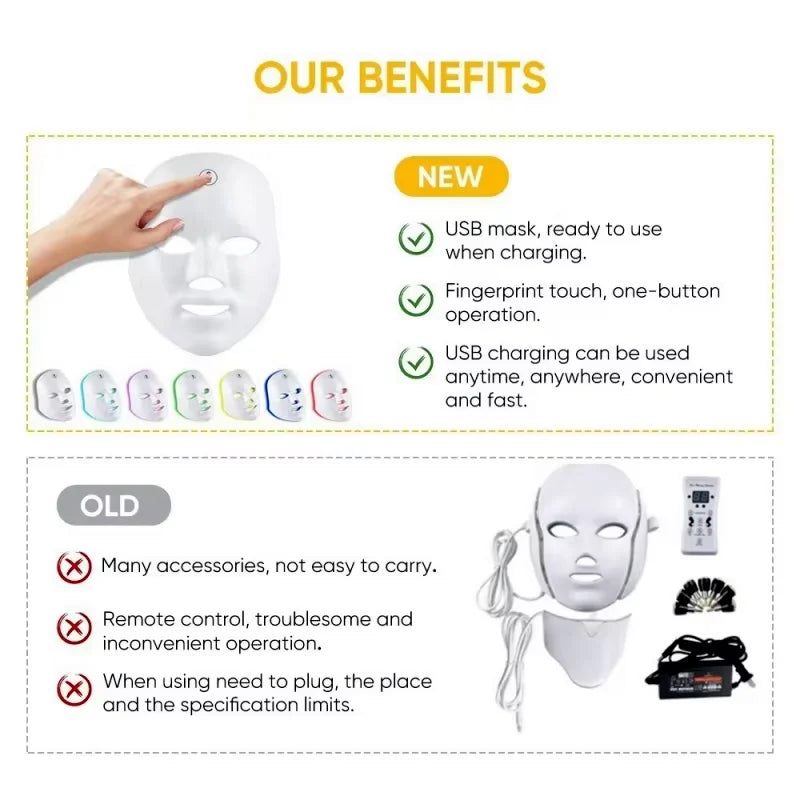 Rechargeable 7 Color LED Photon Light Therapy Facial Skin Mask - 6