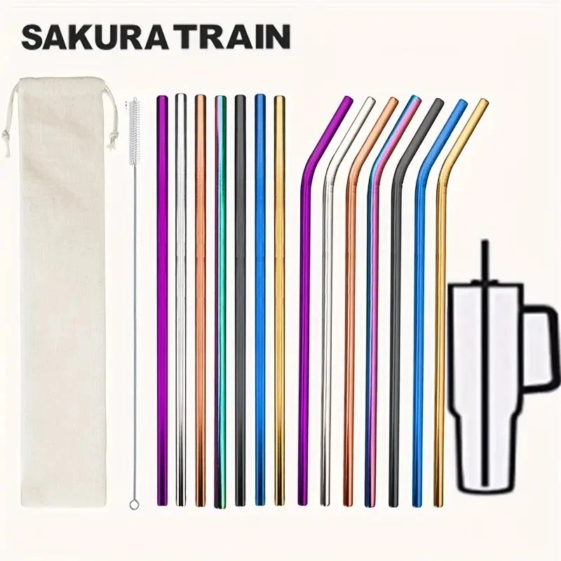 Reusable Stainless Steel Straw Set with Cleaning Brush and Storage Bag - 7