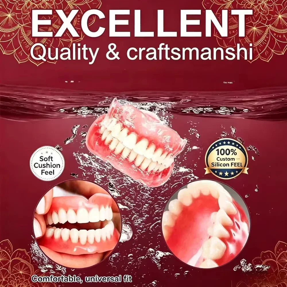 Silicone Dentures Full Mouth False Teeth Set Comfort Reline