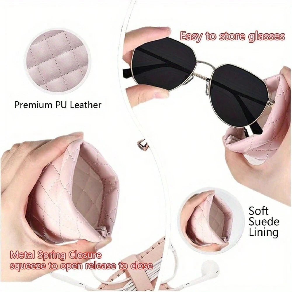 Soft PU Leather Eyeglasses Case Portable Sunglasses Pouch Organizer - 8