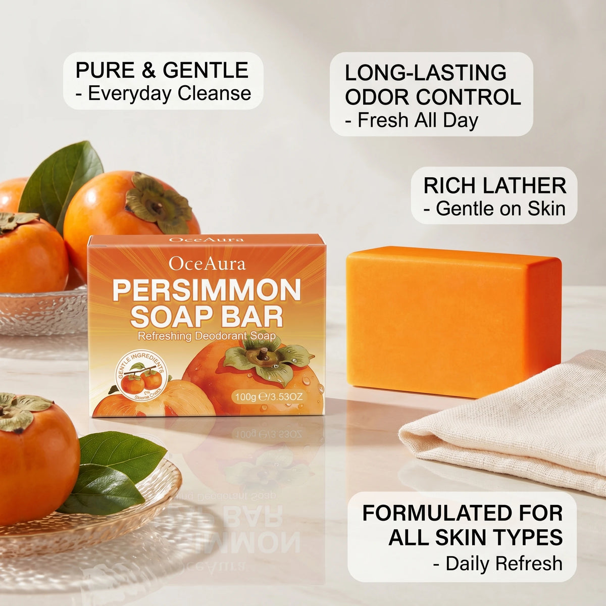 Persimmon Soap Bar Deodorizing Body Cleanser