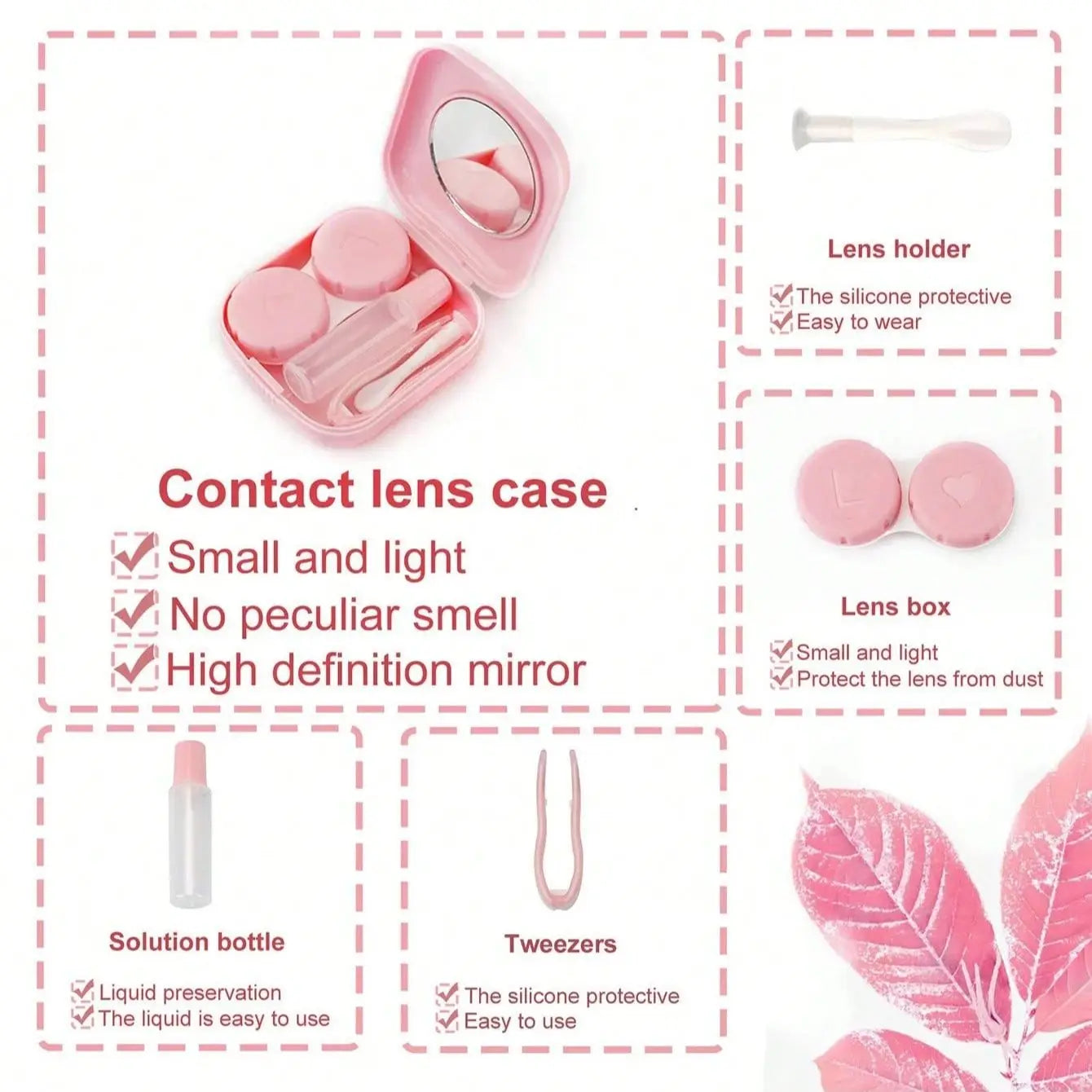 Portable Contact Lens Case Kit with Mirror Travel Storage Box - 5