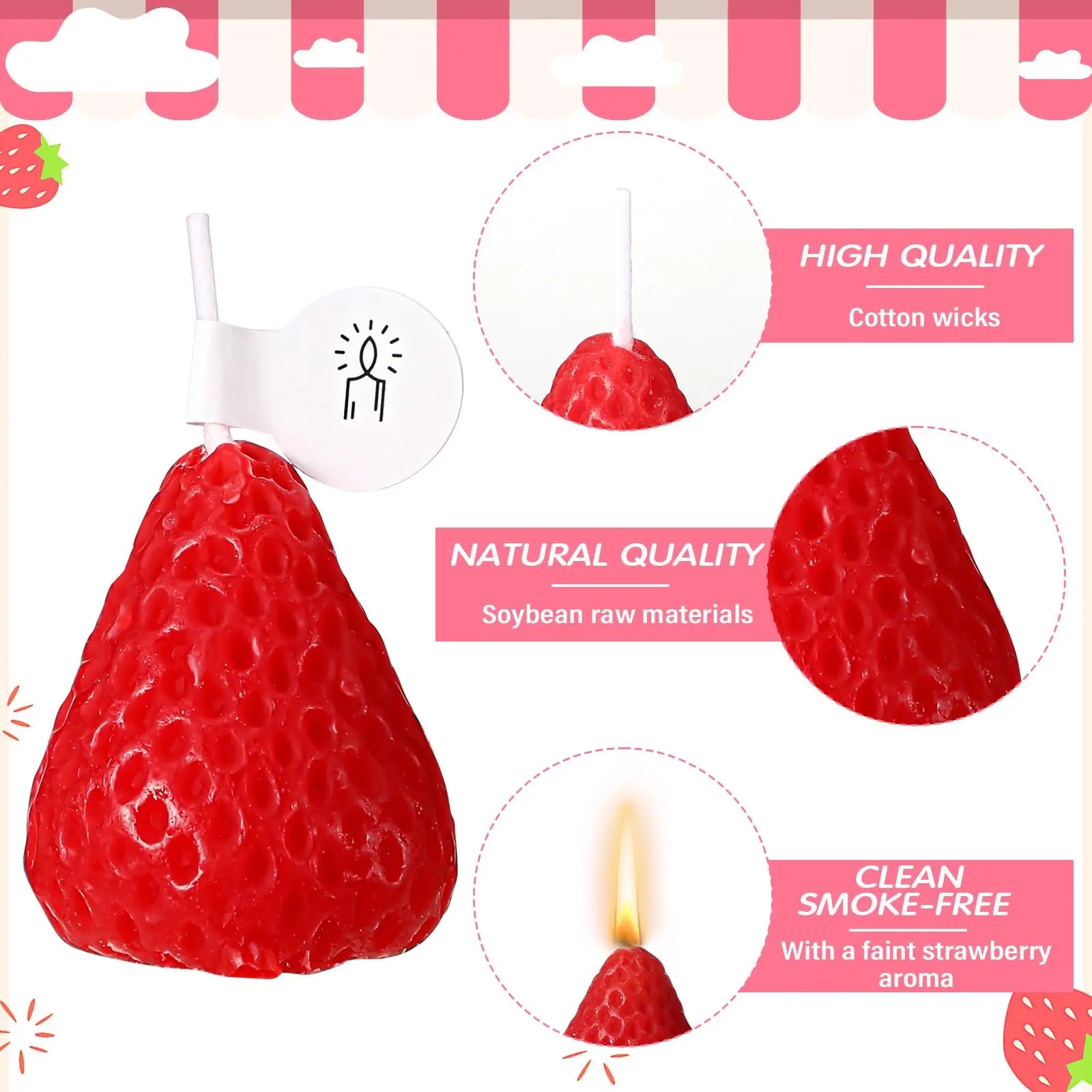 Handmade Strawberry Scented Candle Aesthetic Wax Gift for Home Decor