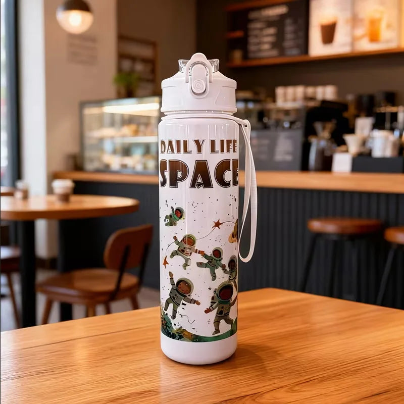 750ML Astronaut Water Bottle Sport Straw Cup with Bouncy Lid