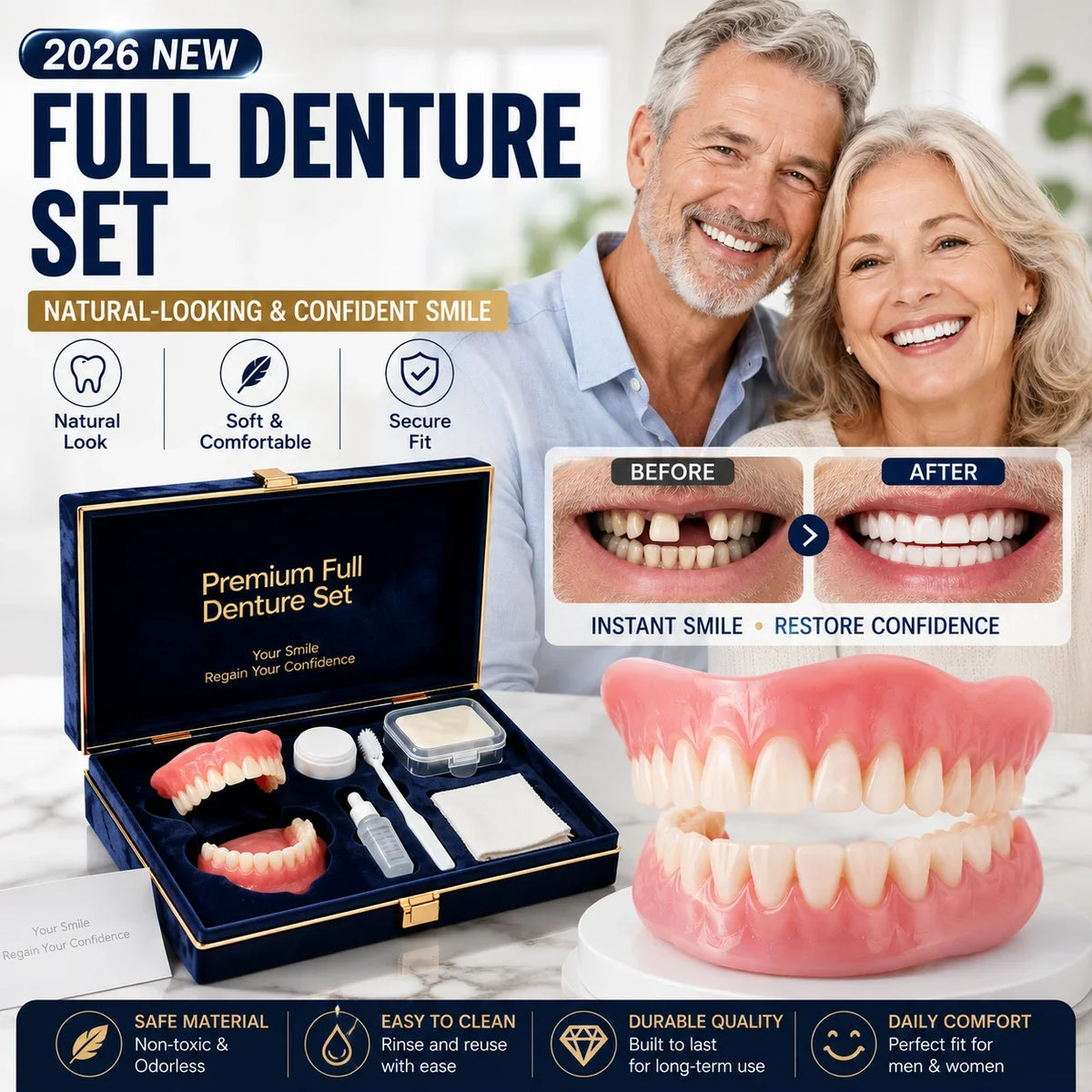 Instant Smile Full Mouth Denture Set Upper and Lower False Teeth