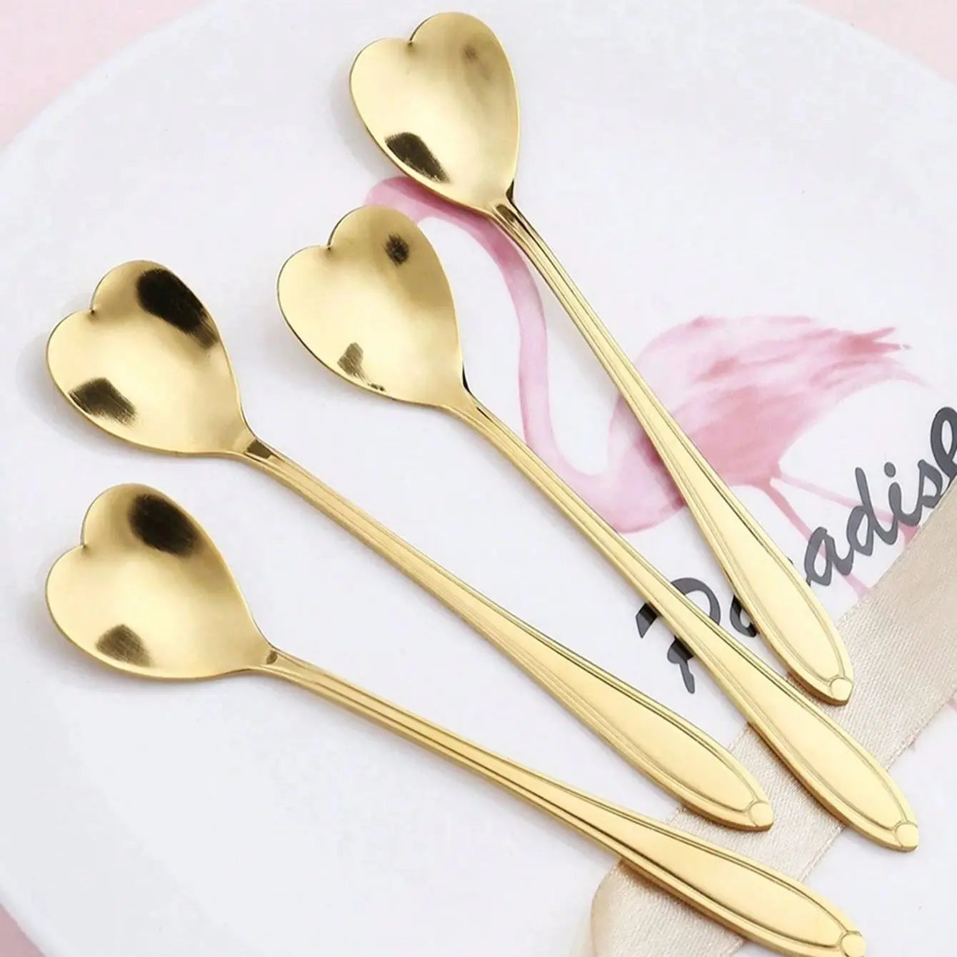 Heart Shape Coffee Spoons Set Stainless Steel Dessert Tea Scoop Gold