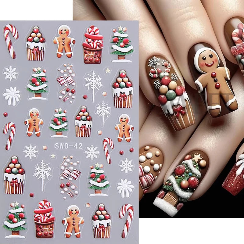 Christmas Nail Stickers Cartoon Snowman Decals Manicure Art