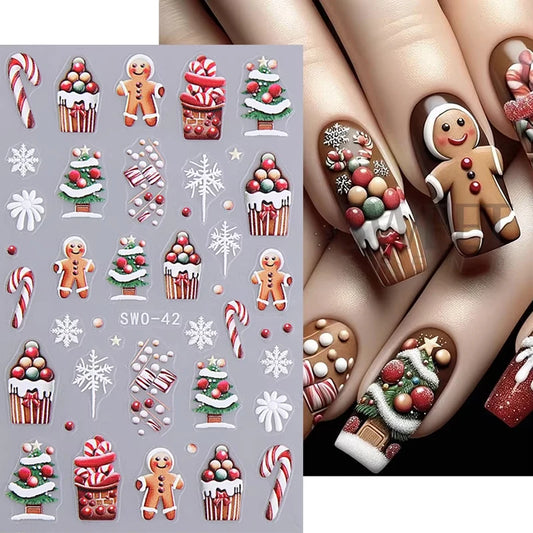 Christmas Nail Stickers Cartoon Snowman Decals Manicure Art
