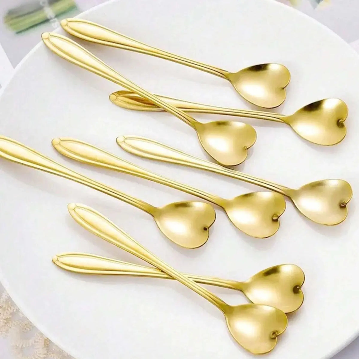 Heart Shape Coffee Spoons Set Stainless Steel Dessert Tea Scoop Gold