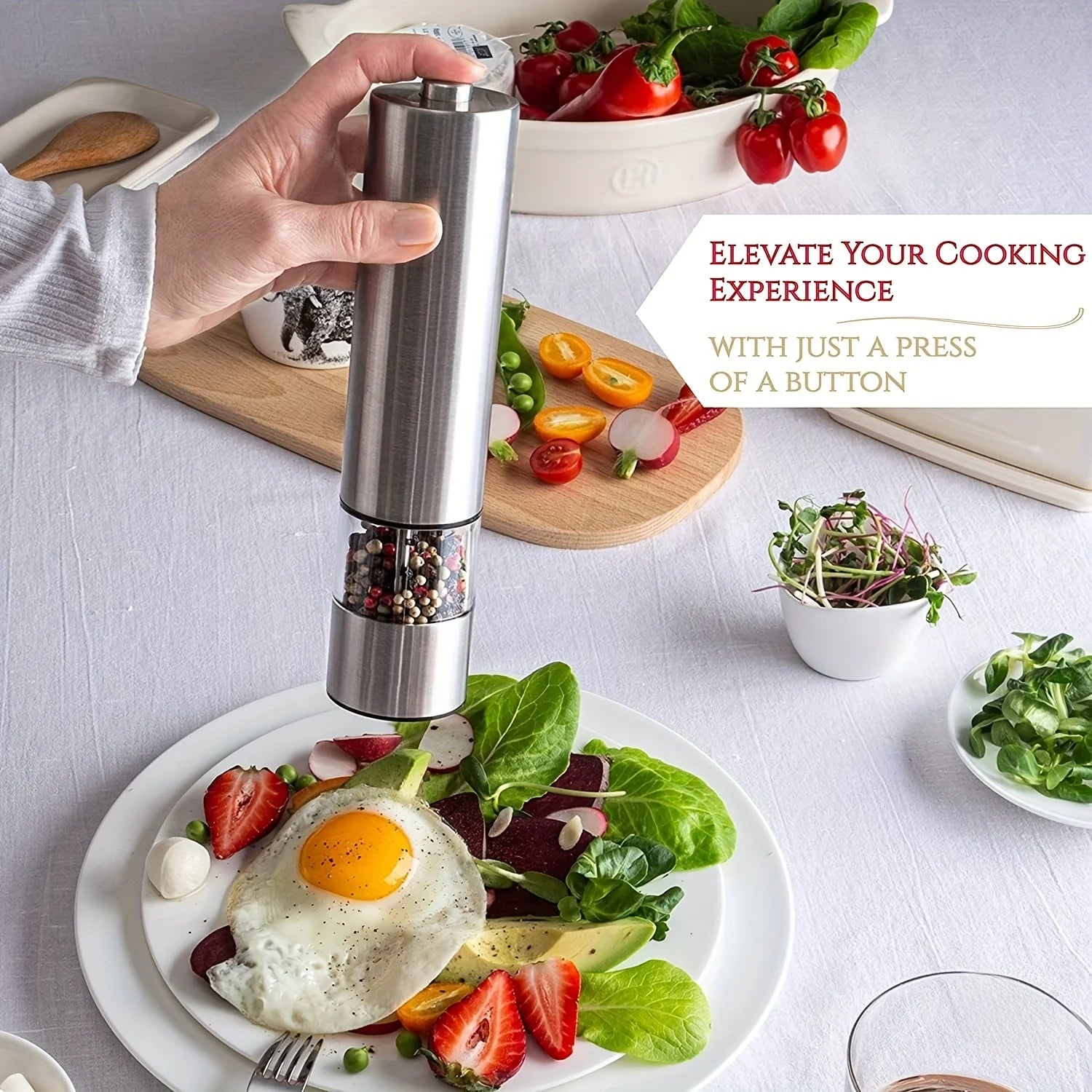 2PCS Electric Salt and Pepper Grinder Set Automatic Spice Mill Shaker
